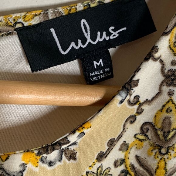 Lulus Yellow Floral Shift Mini Dress Medium Short Sleeve Boho - Picture 2 of 11